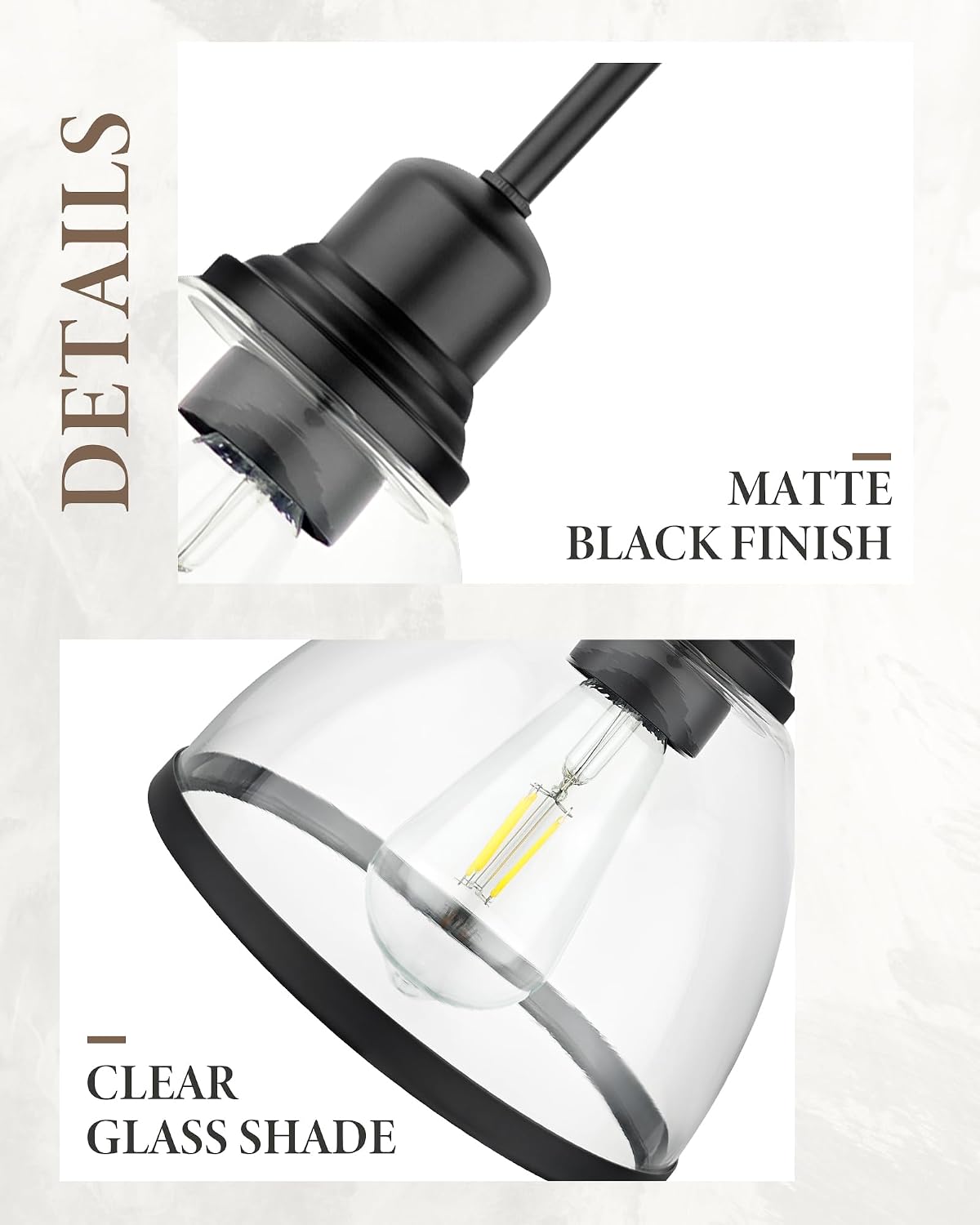 2 Pack Pendant Lights Kitchen Island, 8" Black Pendant Light with Clear Glass Shade, Farmhouse Hanging Light Fixture for Kitchen Island, Dining Room, Entryway, Hallway, IN-PL01-BK-2PK Matte Black 2