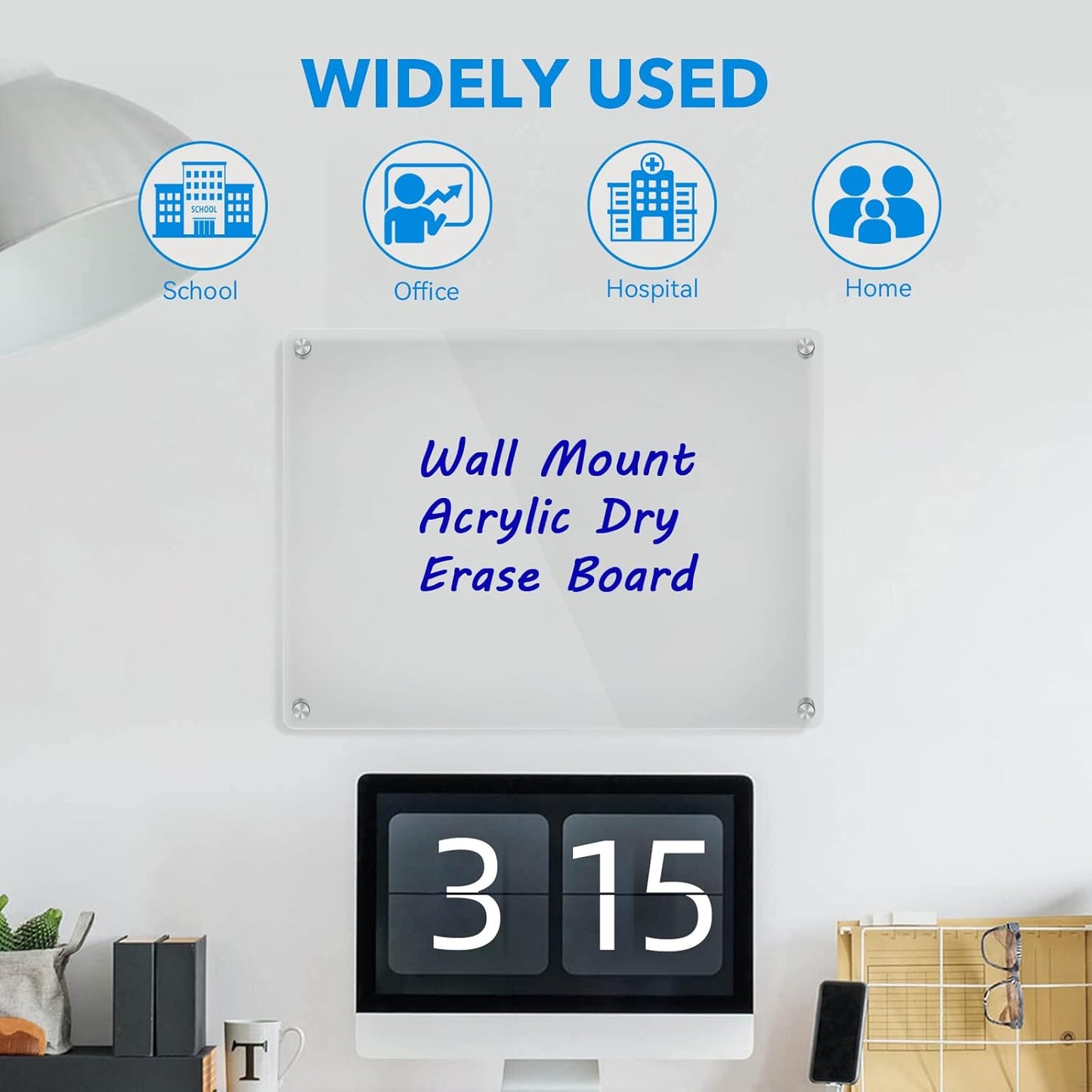 Acrylic Dry Erase Board Wall Mount Non-Magnetic Floating Dry Erase Board Hanging Frameless White Board Acrylic Board for Office and Home Walls Dry