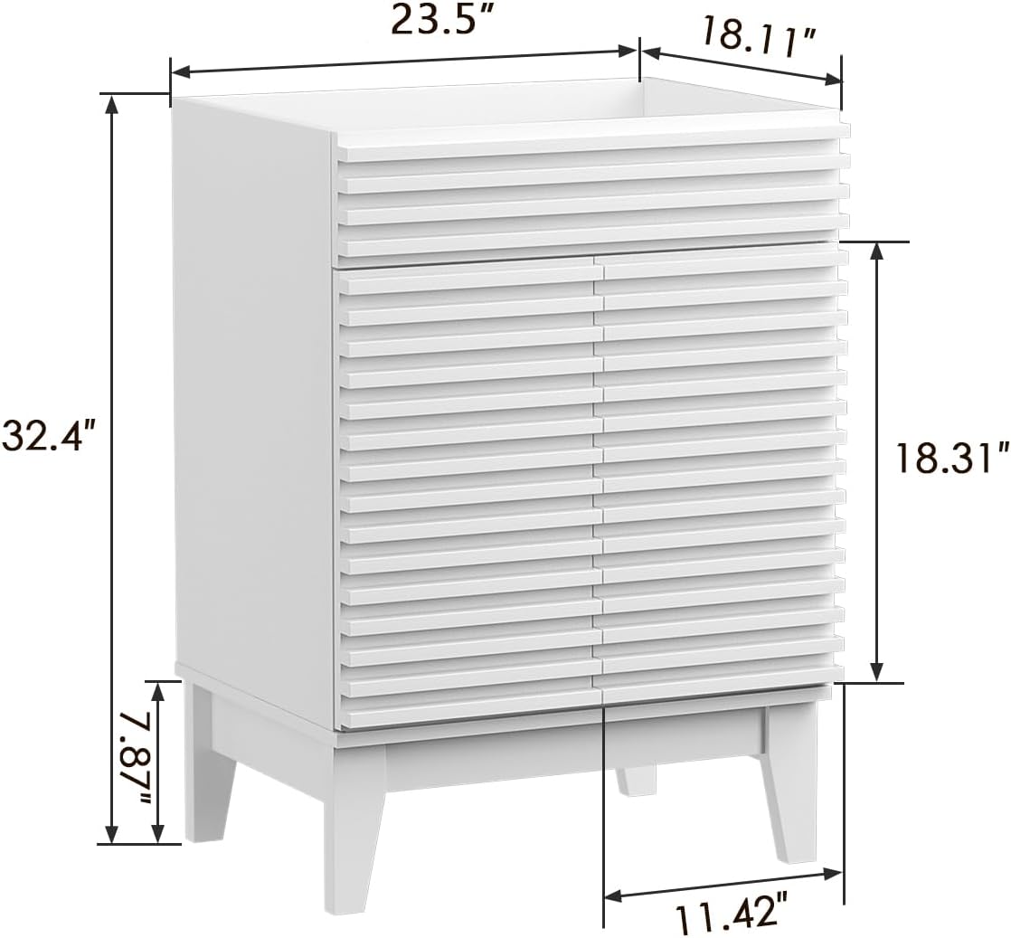 24' Bathroom Vanity, Mid-Century Freestanding Bathroom Cabinet Vanity with Storage