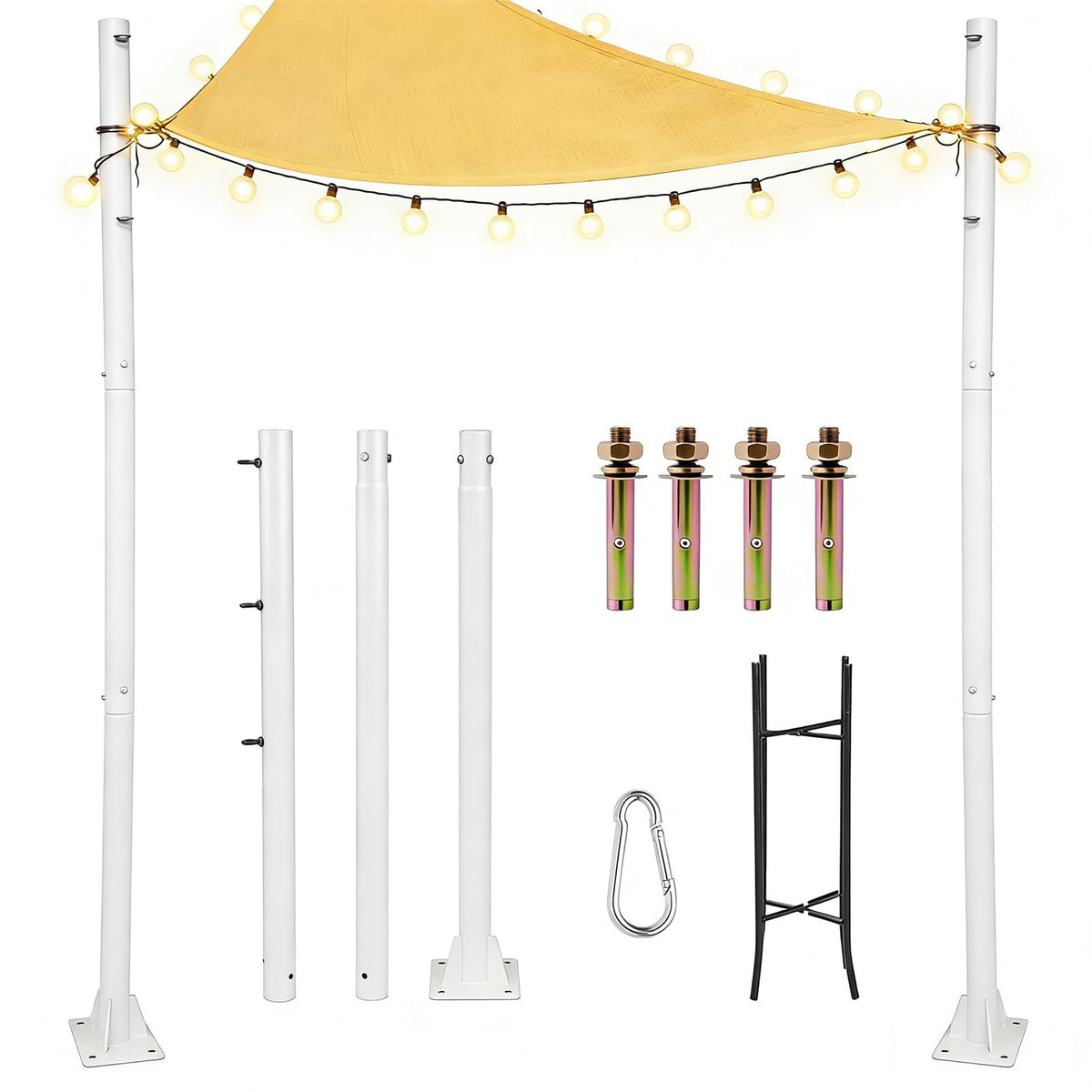 Shade Sail Poles kit, 11Ft Sun Shade Sail Poles Support Awning Canopy, Outdoor String Light Pole Post Heavy Duty Steel Post Suitable for Garden/Yard/Pool/Patio(Heavy Duty 2.4" White 1x11Ft Poles)