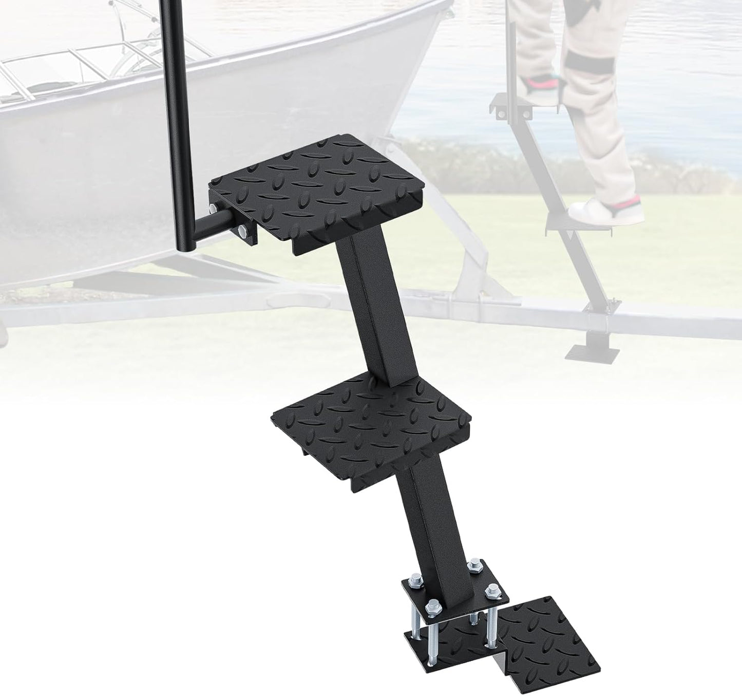 Boat Trailer Steps with Handle, Heavy Duty Anti-Slip Boarding Step for Front Trailer Tongue, Easy Install Rust-Proof Board \