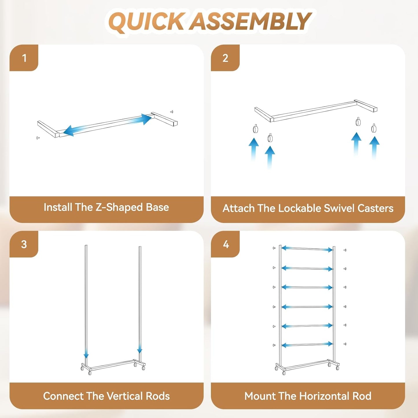 6 Tier Z-Truck Clothing Hanger Storage System, Efficiently Organize Standard Hangers, Skirt and Pant Hangers; Mobile Rack for malls, boutiques, Laundry Rooms; White, 61 x 30 x 15 in.