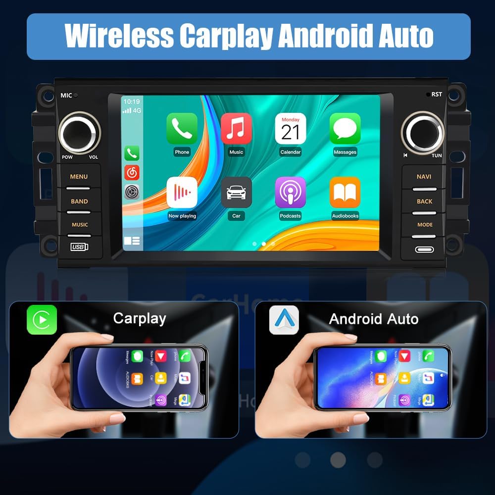 Car Stereo [2GB+32GB] for Jeep Wrangler JK Compass Patriot/Chrysler/Dodge RAM Charger, 7 inch Touch Screen Android 13 Radio with Wireless CarPlay