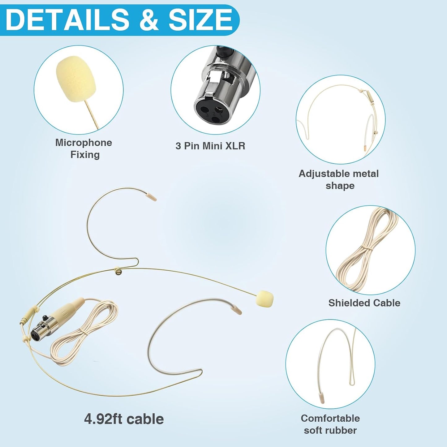 10 Pack Double Earset Headset Microphone Mini XLR Mic 3 Pin TA3F Plug Headworn Over Ear Hanging Condenser Mic in Ear Back Electric Microphone for AKG Samson,Windscreen