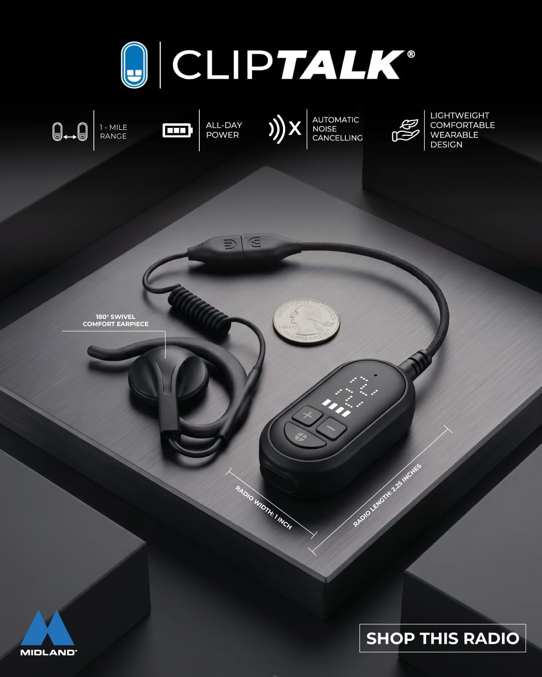CLIPTALK Micro Wearable Walkie Talkie with Mobile App – Ultra-Portable Clip-On Two-Way Radios, VOX Hands-Free, USB-C Rechargeable FRS Radio, 22 Channels 121 Privacy Codes (2-Pack, Black)