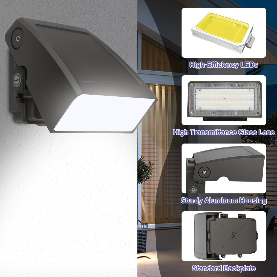 Bekada LED Wall Pack Lights Outdoor with Dusk to Dawn Photocell, 30W Exterior Security Flood Lighting Adjustable Full Cut Off Fixtures for Porch,