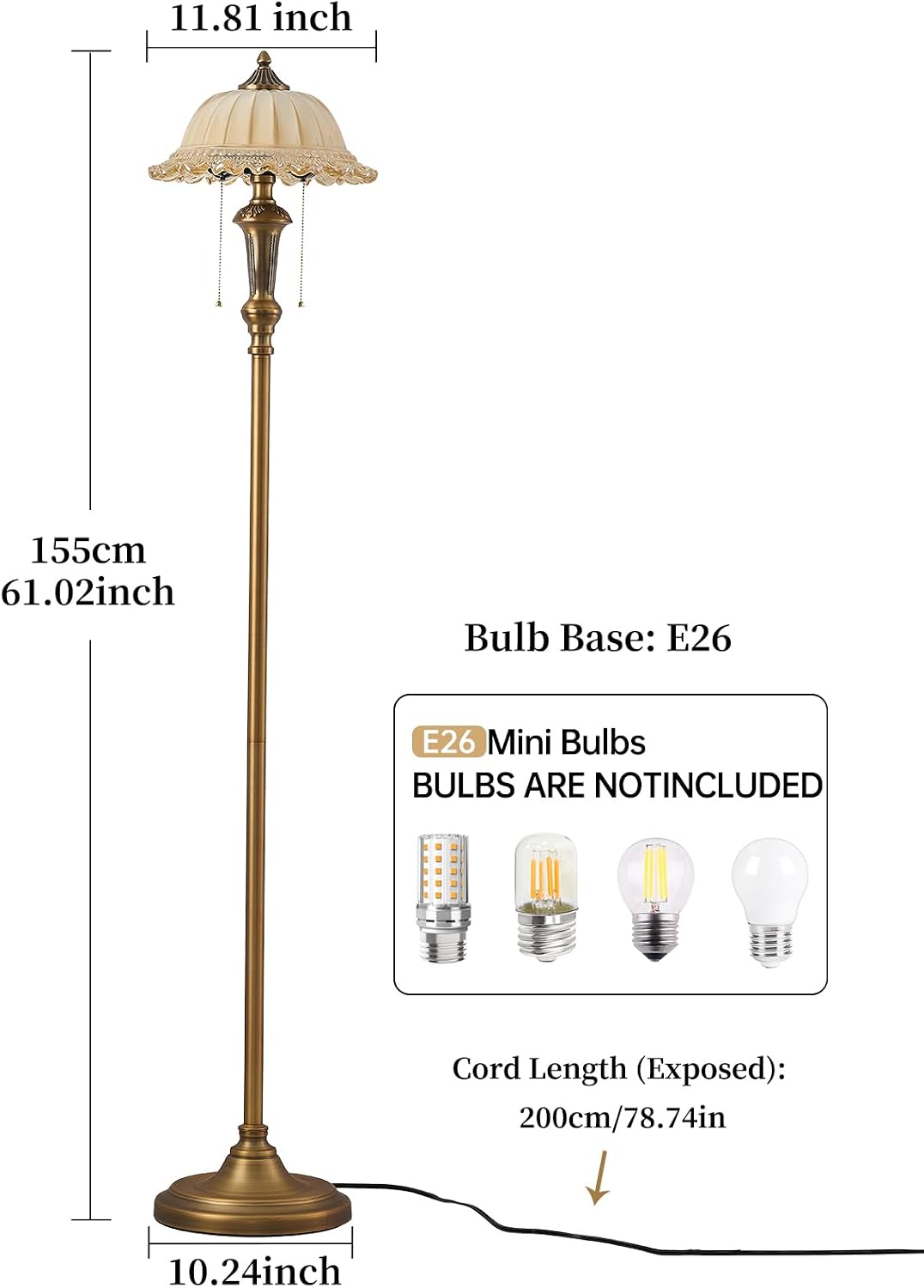 HDDFL Brown Glass Shade Floor Lamp with Metal Base and Pole