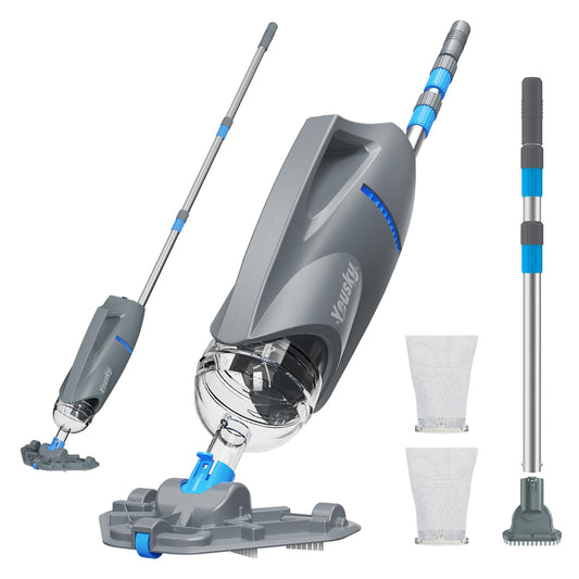 Cordless Pool Vacuum for Above Ground Pool with Telescopic Pole, 18.5 GPM Powerful Suction, Upgraded 60 Mins Runtime, Rechargeable Handheld Pool Cleaner with 2 Brush Heads for Inground Pools