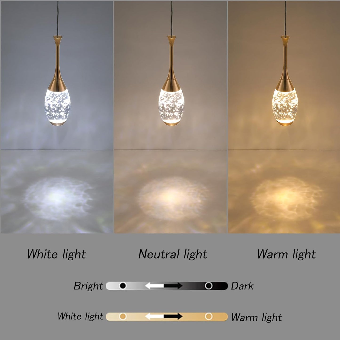 Modern Gold Pendant Light Fixtures, Crystal Pendant Lights with 3-Color, 3 Light Pendant Lights for Kitchen Island, Restaurants, Dining Room,