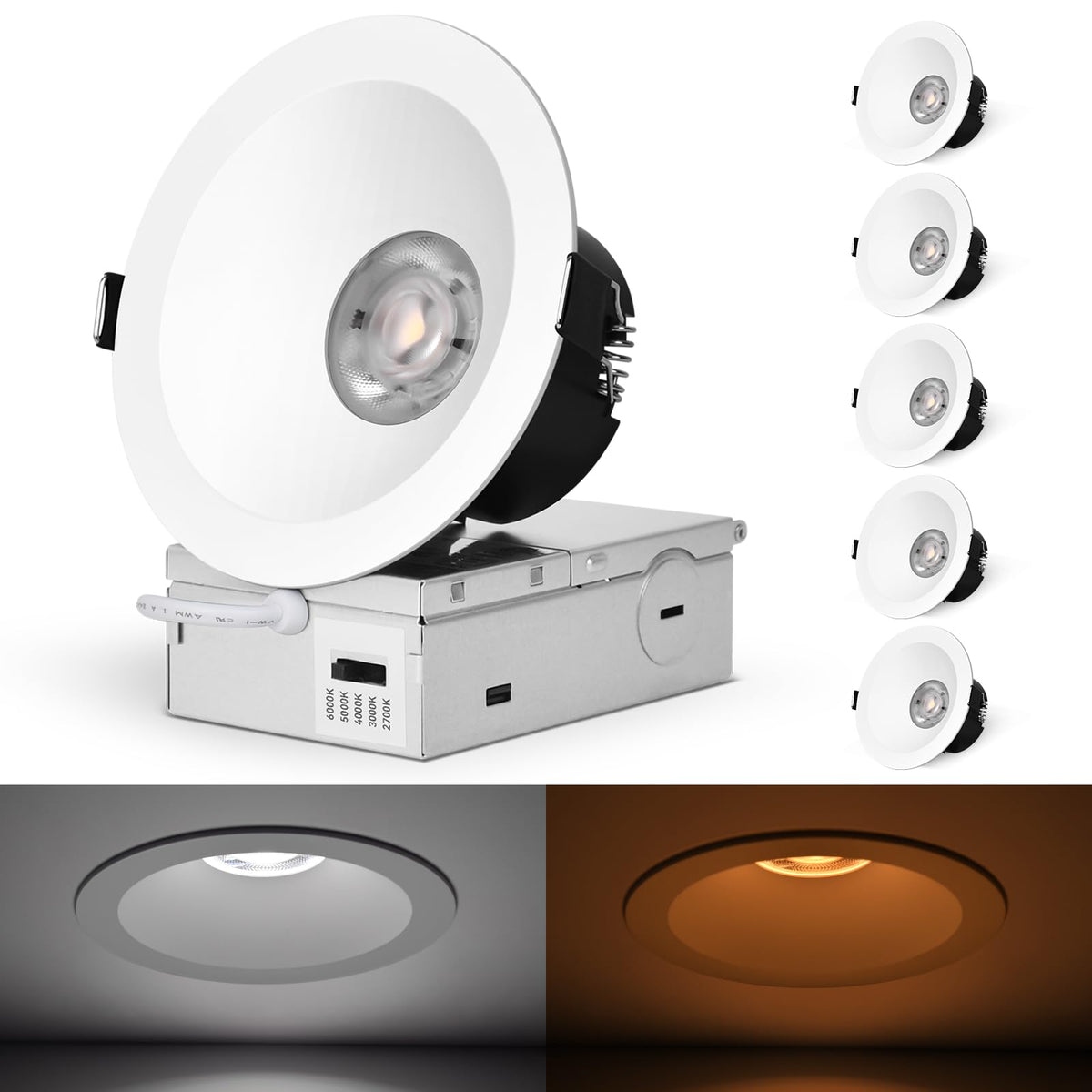 CycevSun 4 Inch Anti Glare Recessed Light with Night Light 6-Pack