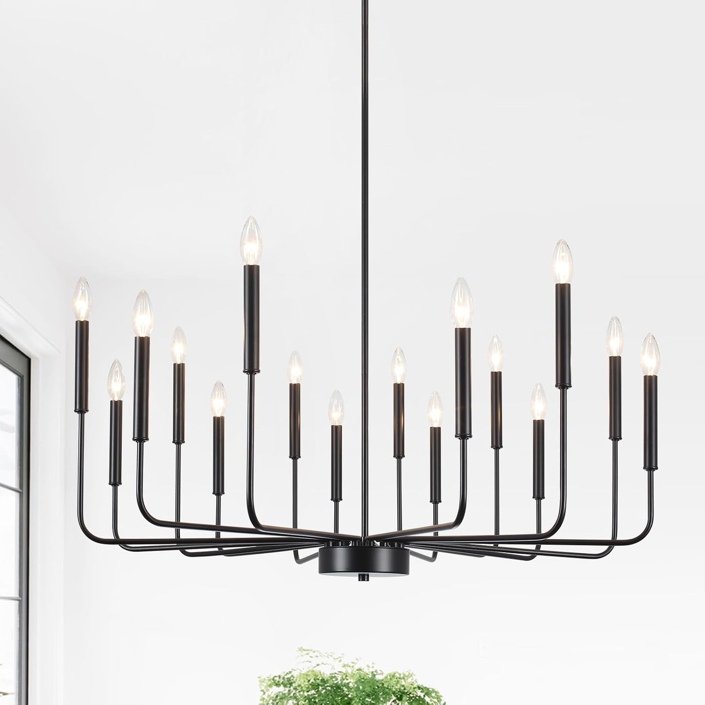 Generies Black Farmhouse Chandeliers, 16-Light Modern Dining Room Chandelier Light Fixture Classic Candle Hanging Industrial Metal Extra Large