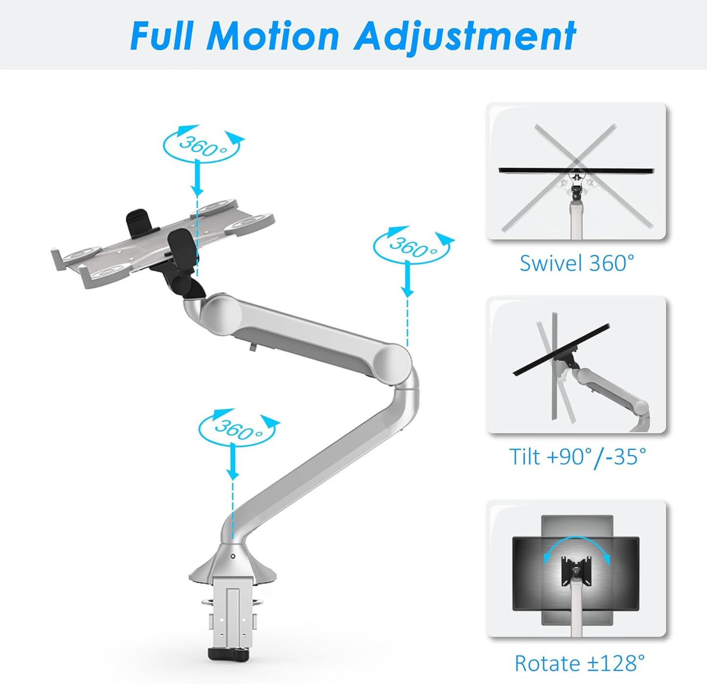 2 in 1 Function Laptop tray for monitor arm , Height Adjustable Aluminum Laptop Desk Mount Stand with Single Gas Spring Arm