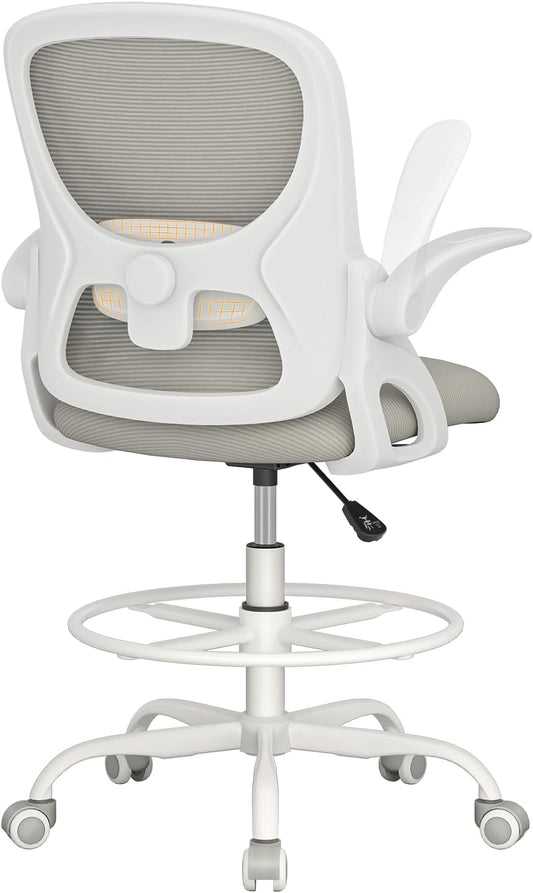 LukkDys Drafting Chair Tall Office Chair with Flip-up Armrests Ergonomic Computer Standing Desk Chair with Comfy Lumbar Support and Adjustable