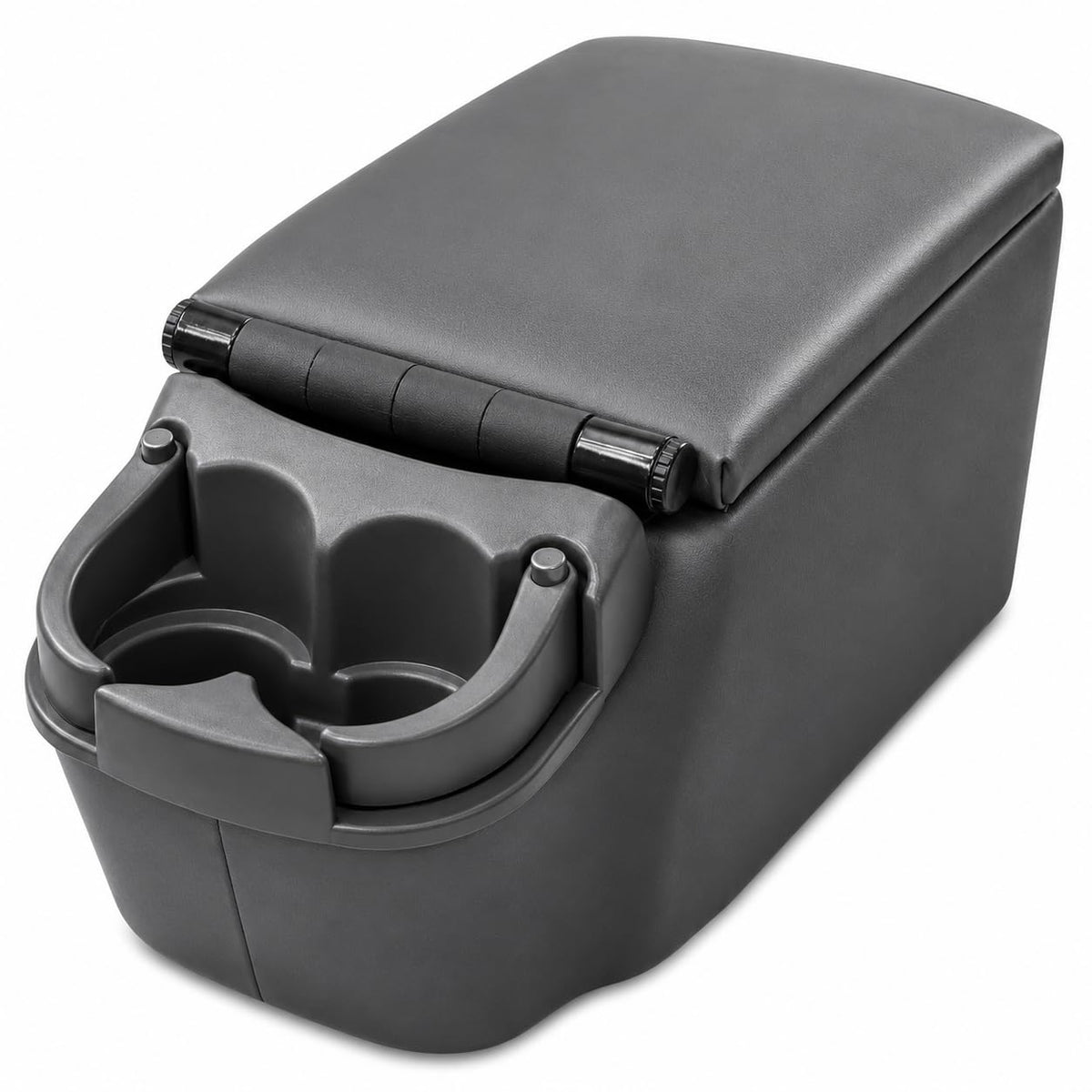 Universal Truck Console Bench Seat Center Console Organizer with Adjustable Dual Cup Holders, Clipboard Storage and Padded Armrest Lid for Work Trucks, Vans, SUVs, Dark Gray