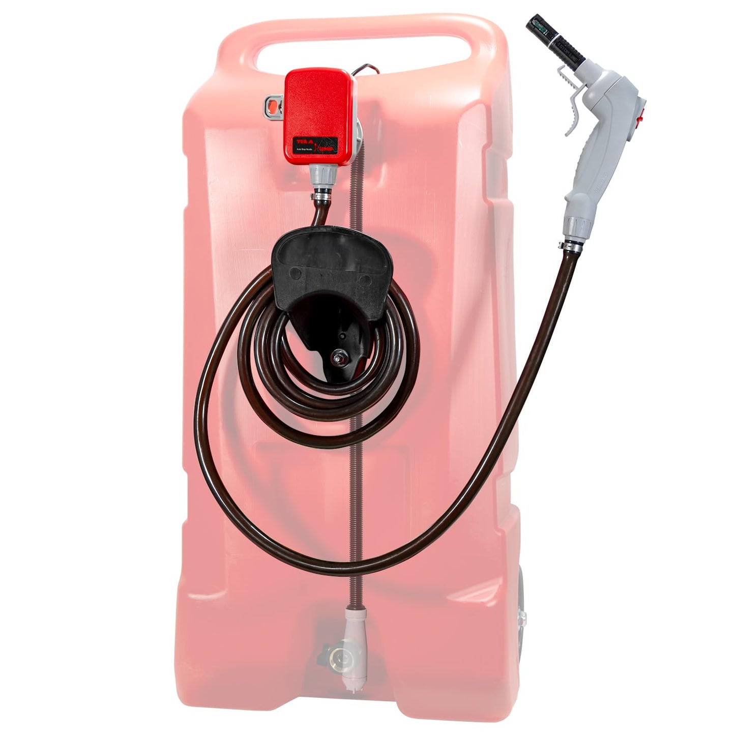 TERA PUMP TRFA03-GC Automatic Fuel Transfer Pump for 14-Gallon Gas Caddies, Auto-Stop Sensor for Overfill Protection, Up to 2.6 GPM, 3 Power Options, 9.8 ft Vinyl Hose (Gas Caddy NOT Included)