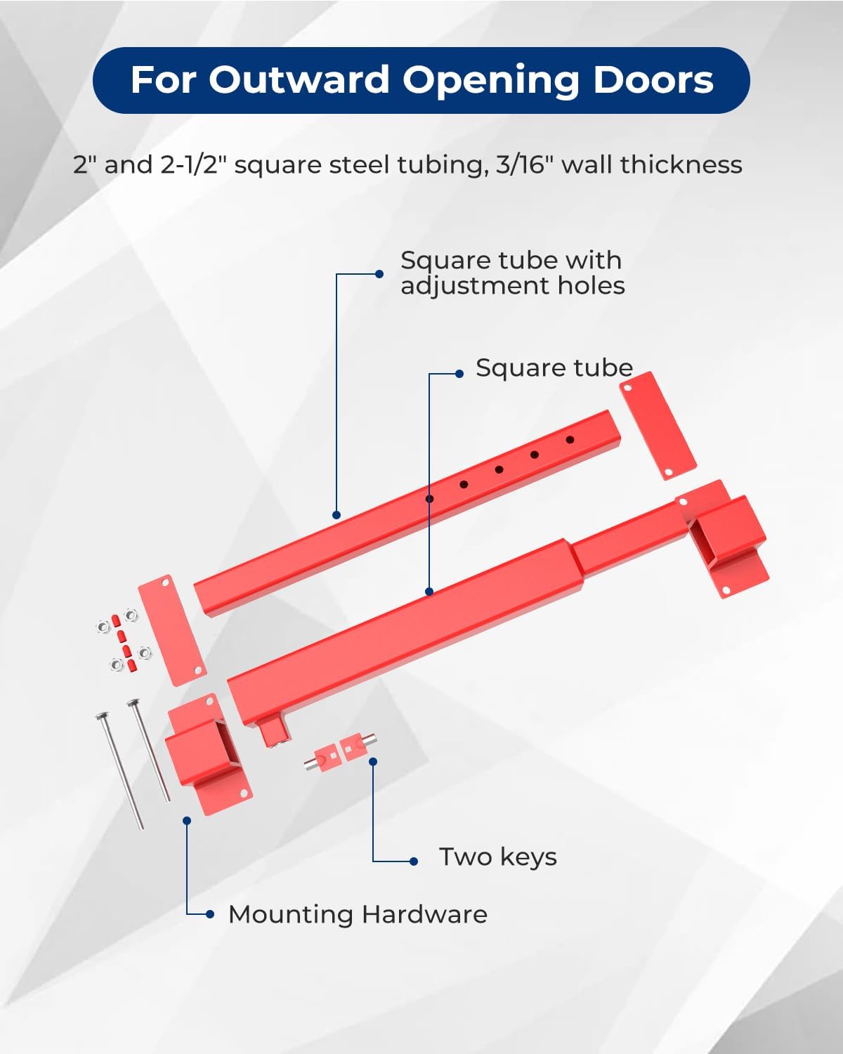 vikofan Steel Job Site Door Brace Security Bar - Reliable Red Theft Protection Heavy Duty Security Door Bar Adjustable for Office Tr