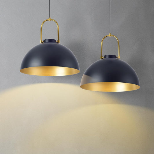 Ziqqeelam 2PCS 17.7&#34; Black Large Pendant Light, Farmhouse Black and Gold Pendant Lights Kitchen Island, Vintage Pendant L