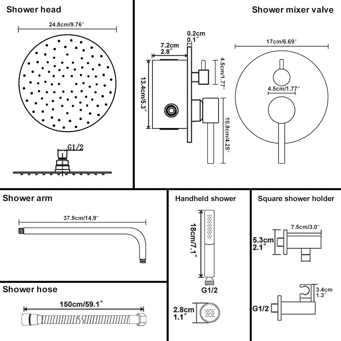 BESy Shower System with 10 Inch Round Rain Shower Head and Handheld Wall Mounted, High Pressure Rainfall Shower Faucet Fixture Combo Set with 2 in 1