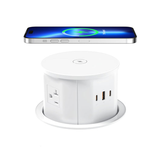 ANNQUAN 20 Amp Pop Up Countertop Outlet with 15W Wireless Charger,Max 65W Power Delivery,4.75" Pop Up Electrical Outlet with 3 Outlets 3 USB Ports for Home Office White 20 Amp(Standard)