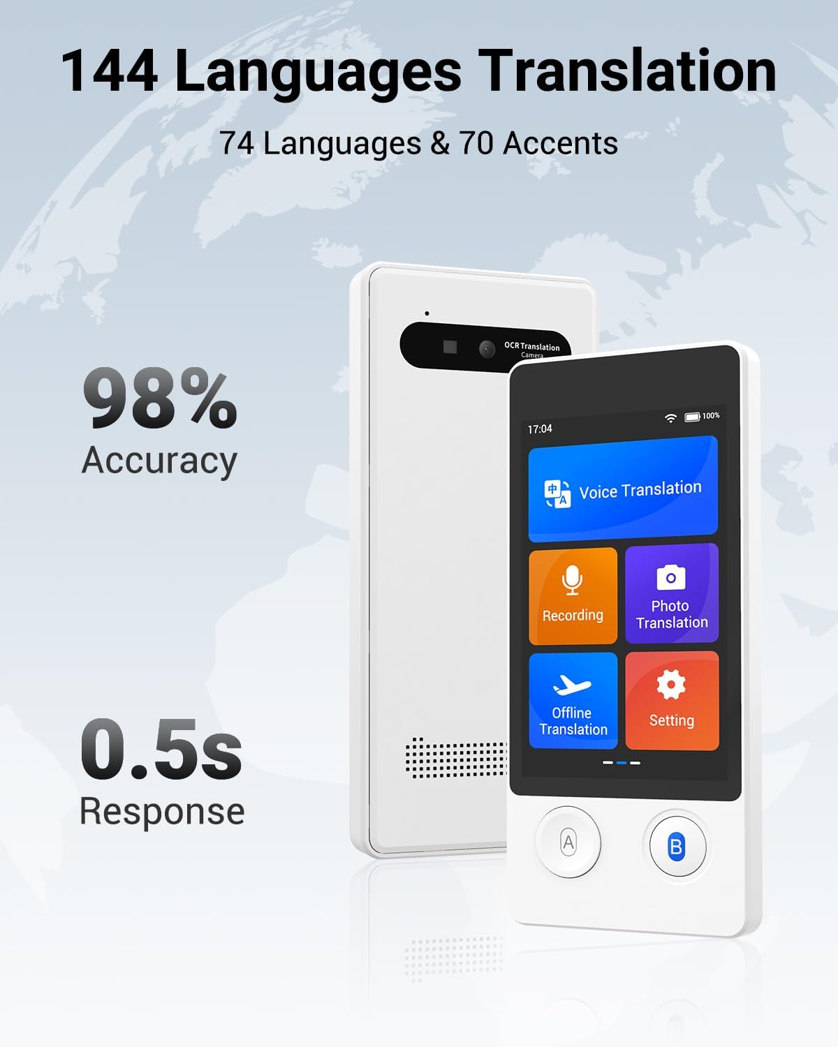 Language Translator Device No WiFi Needed, Two-Way Real Time Voice Translation Device, 144 Languages Online Offline Voice Text Photo Translation for