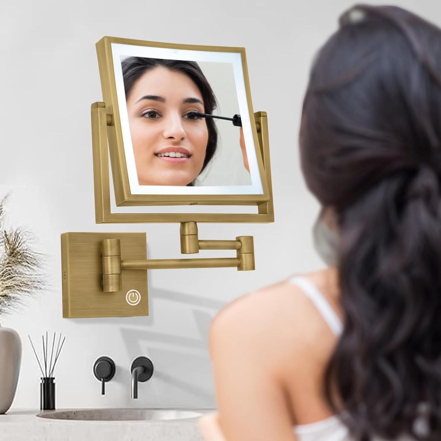 Square Wall Mounted Makeup Mirror with Lights and Magnification, 8 Inch 2-sided Magnifying Make up Mirror with Lig