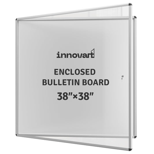 38”x38”Enclosed Bulletin Board, Weatherproof Dry Erase Board with Locking Swing-Open Door, Aluminum Frame Wall Mounted Outdoor Enclosed Whiteboard for Home, School, Office, Commercial