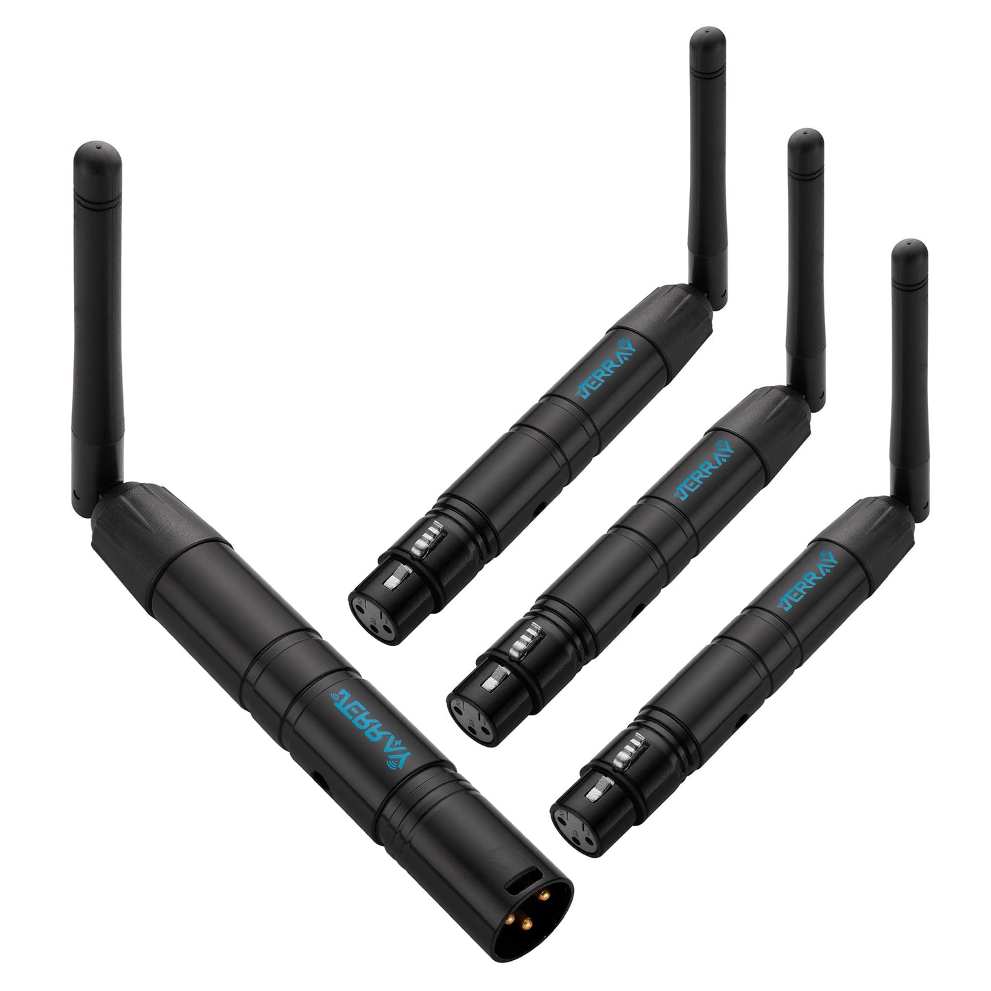 DMX512 Wireless Transmitter and Receivers Set, 2.4G Long Range, 1 Transmitter with 3 Receivers, for Stage Lighting Control (Black)