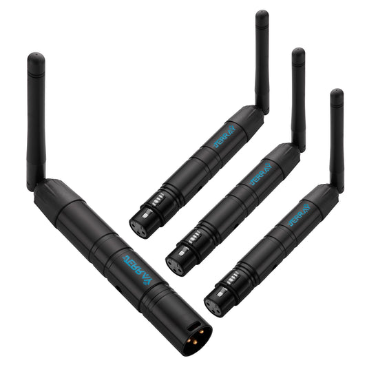 DMX512 Wireless Transmitter and Receivers Set, 2.4G Long Range, 1 Transmitter with 3 Receivers, for Stage Lighting Control (Black)