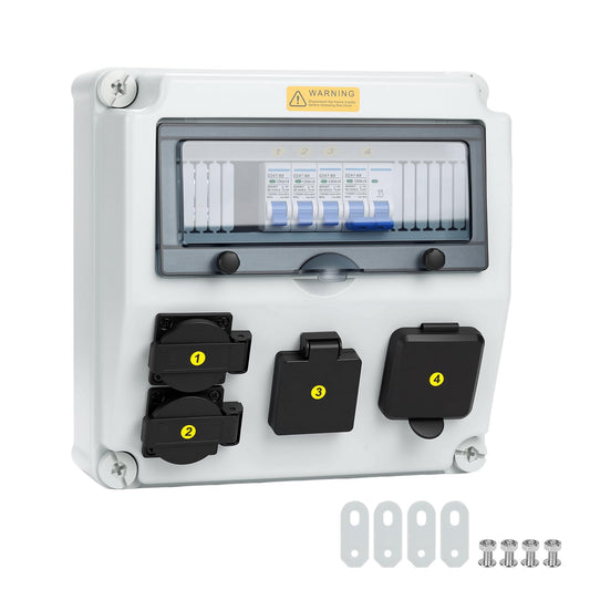 RV Power Outlet Box 50/30/20 Amp – with NEMA 14-50R, TT-30R & 5-20 Receptacles, Individual Breakers, Pre-Wired for Camper, Trailer, EV, Generator, and Temporary Power Panels