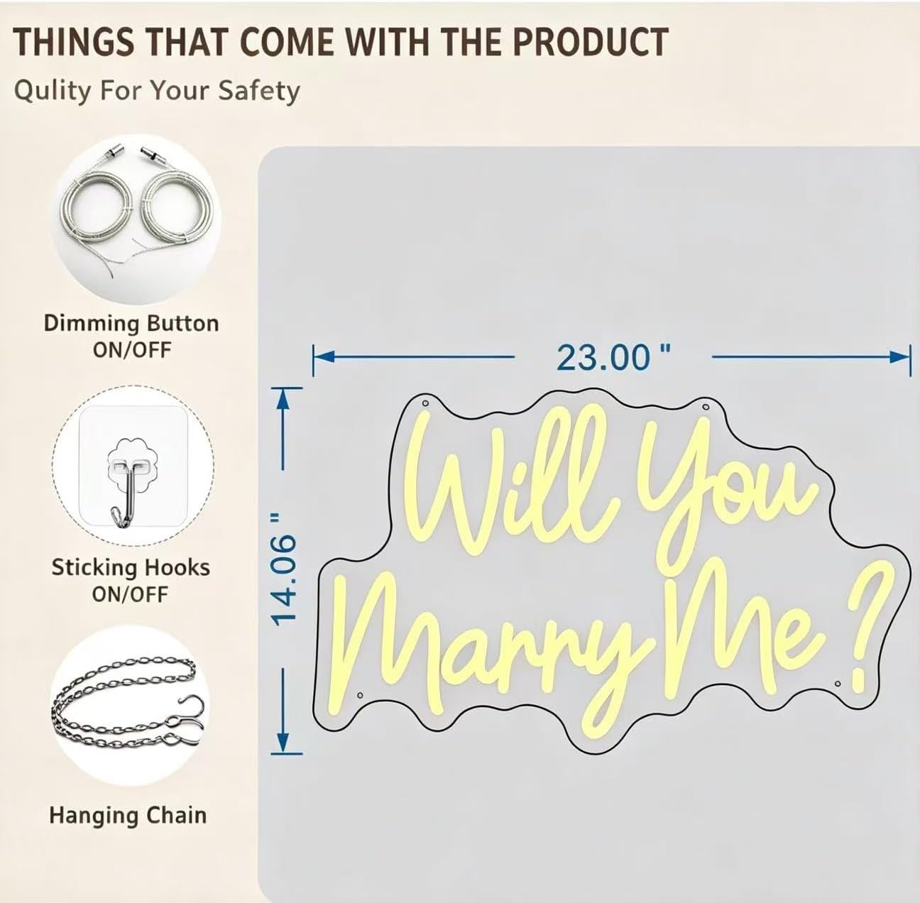 Will You Marry Me Neon Sign, 23"×14.6" Warm White LED Neon Light for Proposal Wedding Wall Decor, Adapter Powered Romantic Neon Sign
