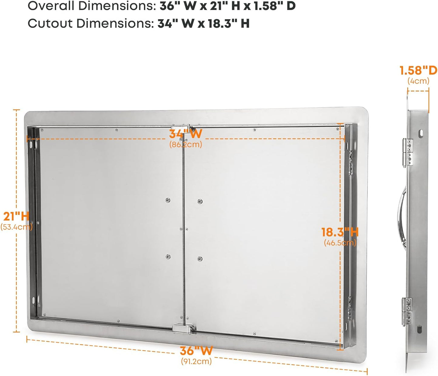 Stanbroil BBQ Access Door Outdoor Kitchen Doors 36W x 21H Inch - Wood Grain Double Door for Commercial BBQ Island, Grill Station, Outdoor Cabinet