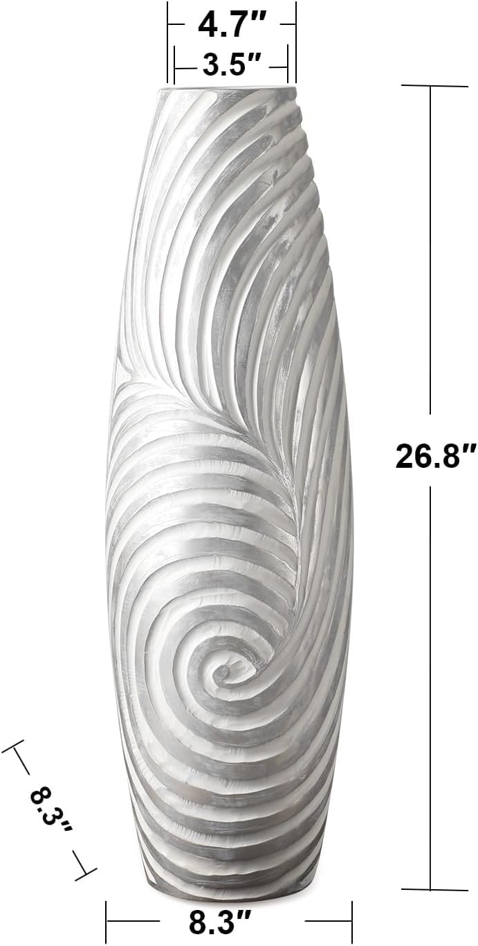 Tall Floor Vase - 26.8 inch Large White Sliver Vase for Home, Hotel, Office Decor - Tall Vases for Floor, Floor Vase Decor Ideal for Living Room,Tall