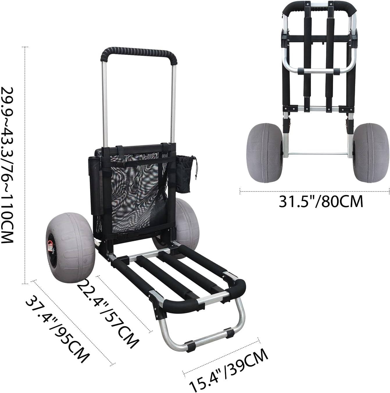 Beach Cart with 12" Balloon Wheels for Sand All Terrain