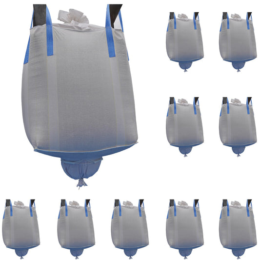 FIBC Bulk Bags 35 x 35 x 43 in, 10 Pack Jumbo Industrial Bags, 2200 lb Capacity, Duffle Top Fill with Discharge Spout, UV-Resistant, Heavy Duty, for Sand, Grain, and Industrial Materials