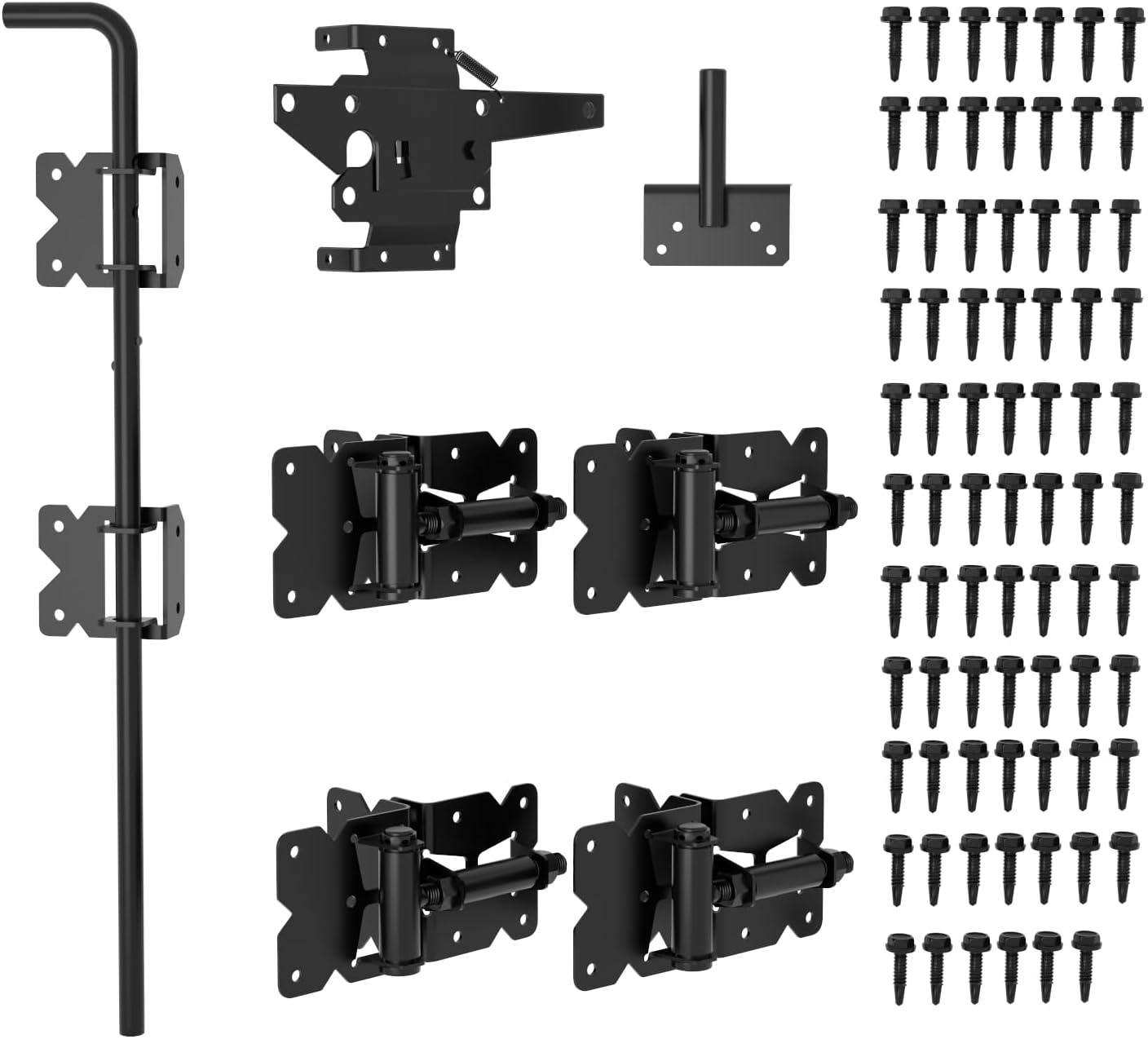 SKYSEN Self-Closing&nbsp;Fence Gate&nbsp;Hinges, Latch, and 24' Drop Rod for Double Gate Fence, Fence Gate Hardware -&nbsp;Easy to