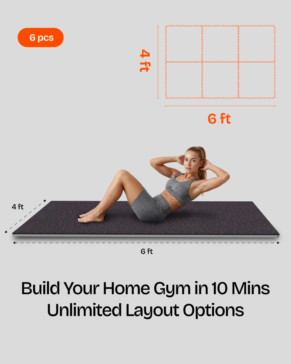 0.56 Inch Thick 48 Sq Ft Gym Flooring for Home Gym, 12 Tiles Robust Rubber Top with Eva Foam Exercise Equipment Mats, Protective Flooring Puzzle Mat for Fitness Room