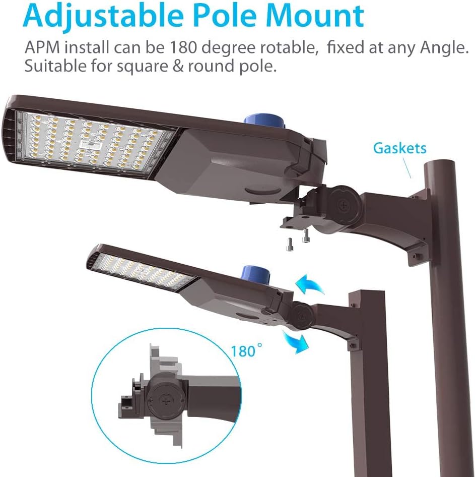 HYPERLITE 150W LED Parking Lot Lights, Parking Lot LED Lights with 180Adjustable Arm Pole Mount, 22,500 LM 5000K with Du