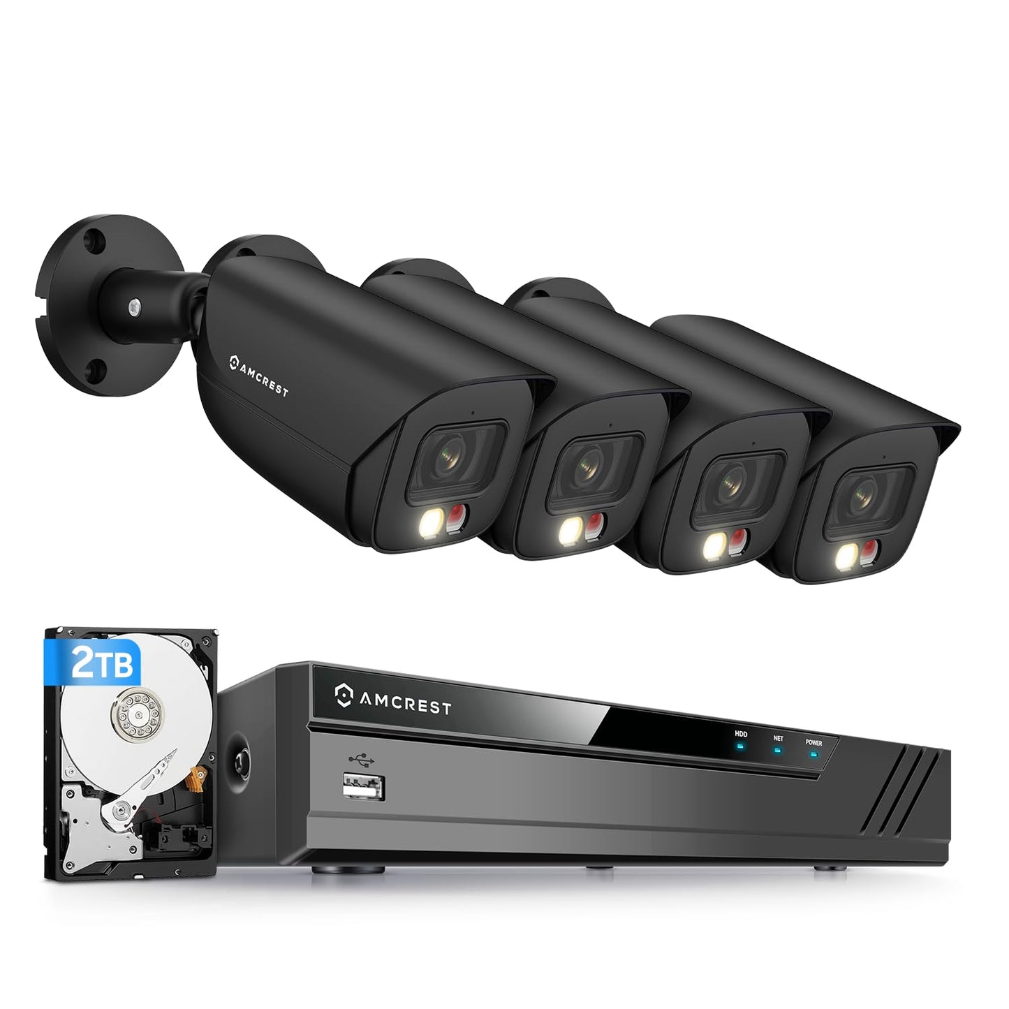 Amcrest 5MP Security Camera System, 4K 8CH PoE (4) x 5-Megapixel Night Color Bullet POE IP Cameras, Active Deterrent, Pre-Installed 2TB Hard Drive, Night Vision-2TB (Black)
