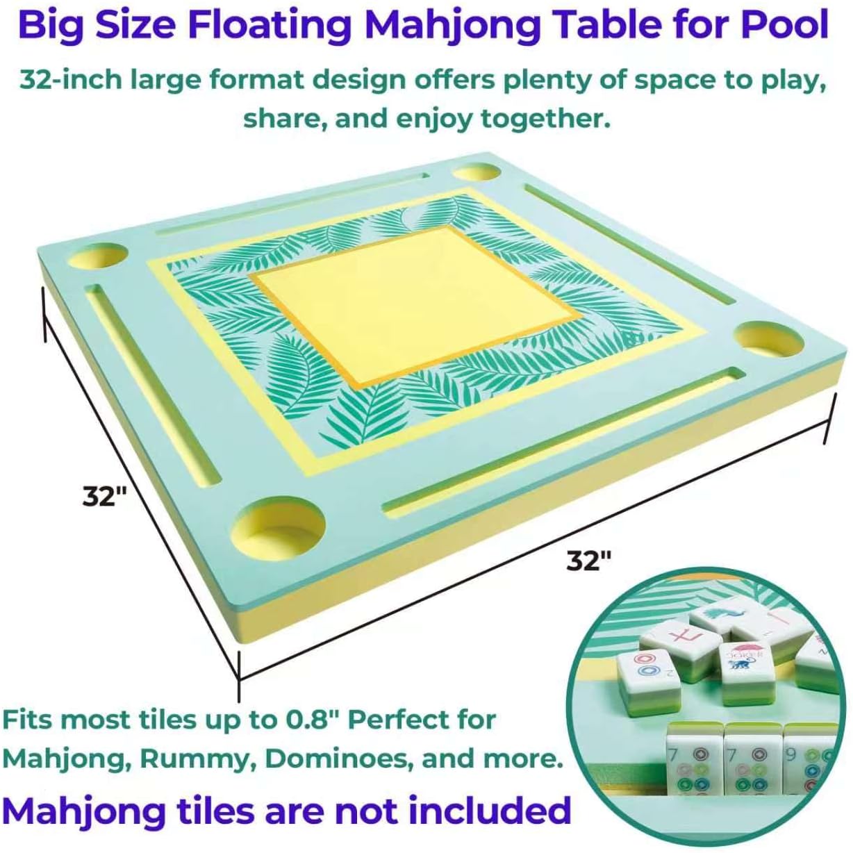 Floating Game Table for Pool, Swimming Pool and Hot Tub Float Board for Mahjong, for Card Games, Scrabble, Dominoes & Poker, Floating Mahjong Table