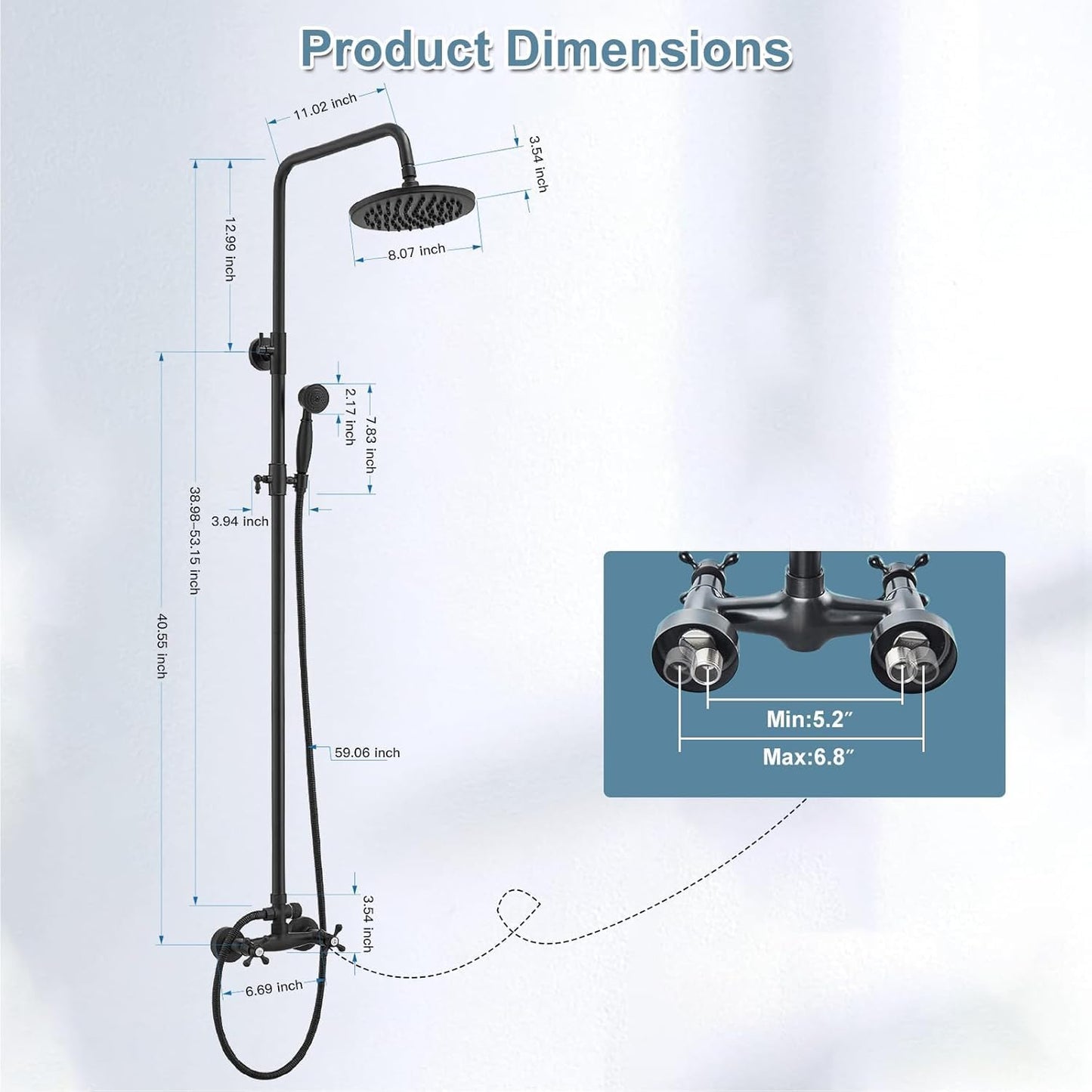 Black Outdoor Shower Feature, Exposed Pipe Shower System Rainfall Outside Shower Set High Pressure SUS304, Wall Mount (Black)