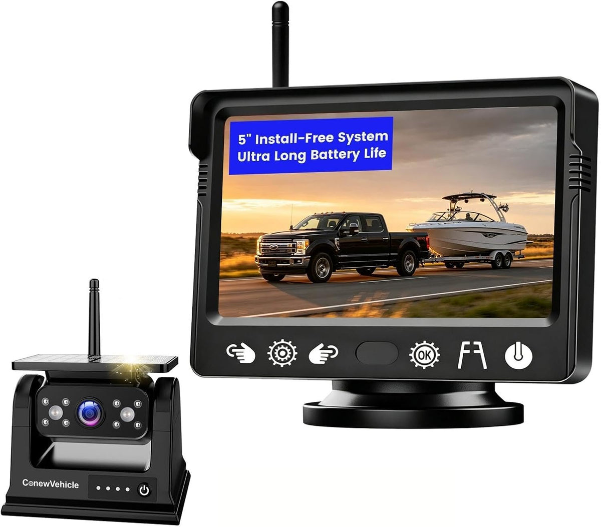 Magnetic Solar Wireless Backup Camera with 5 Inch Monitor 5In Monitor+1*Cam