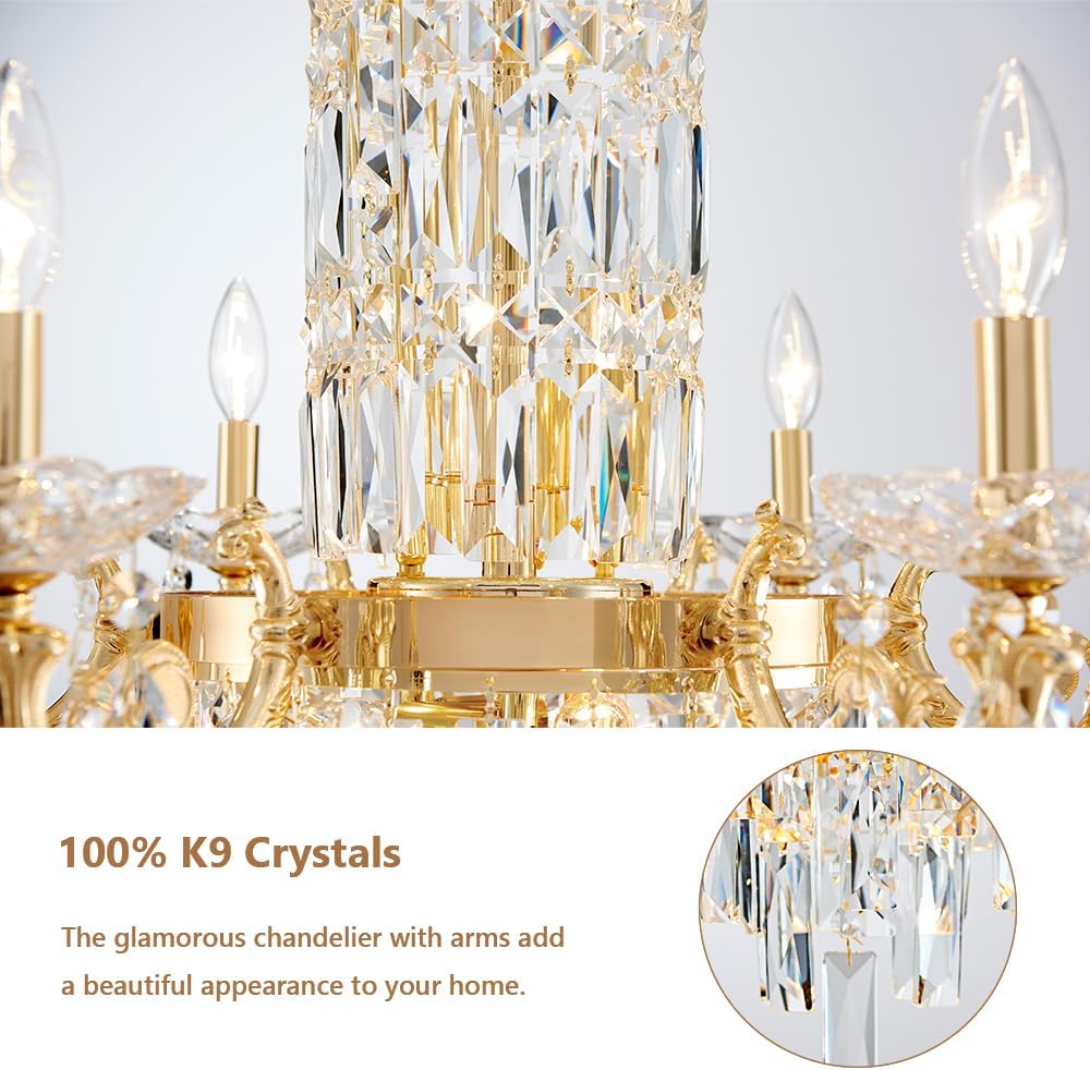 Gold Crystal Contemporary Chandelier Foyer Entryway Lighting, 11-Lights Luxury Chandeliers Modern