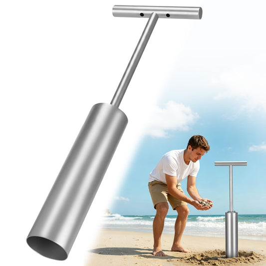 HVDI Clam Gun for Clamming, 32" Stainless Steel Clam Gun with Air Vent and 4" Tube Diameter, Vacuum Clam Digger Tool for Harvesting Cockles, Geoduck, and Various Beach Shellfish Plain Silver