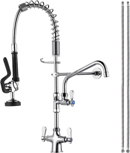 iVIGA Single Hole 27&#34; Height Commercial Kitchen Faucet Deck Mount with Pre-Rinse Sprayer, Commercial Sink Faucet with 10&#34; Add-on Swing Spout