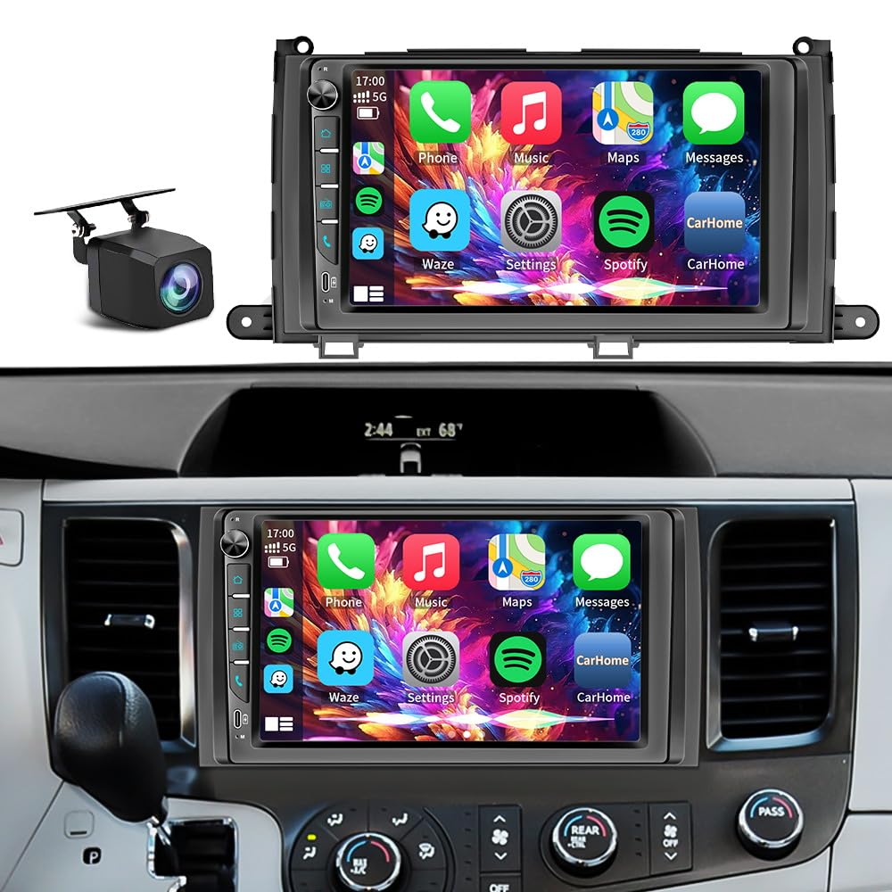Plug&Play Car Radio Stereo for Toyota Sienna 2011 2012 2013 2014, 9" IPS Touch Screen Head Unit for Sienna Radio with Carplay, Android Auto&Mirror Link/BT,GPS/SWC，MIC ，Backup Camera,AM/FM