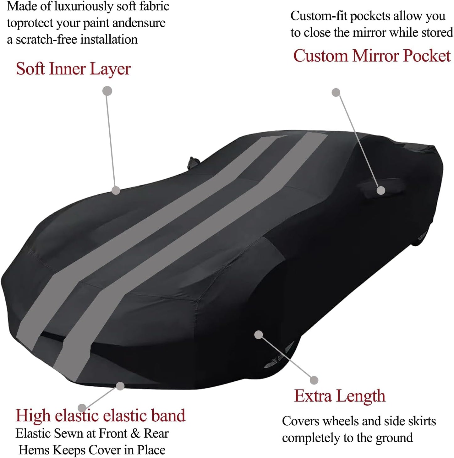 Indoor Car Cover fit for C8 Corvette 2020-2026– Custom Fit, Breathable & Dust-Proof Stretch Fabric –Fits Underground Garage & Car Show (Black/Gray)