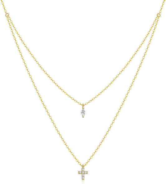 craboua Cross Dainty Layered Necklace Jewelry Gifts for Mother's Day 18K Gold Plated Tiny Cute Cross Faith Pendant Necklaces for women, Gifts for new