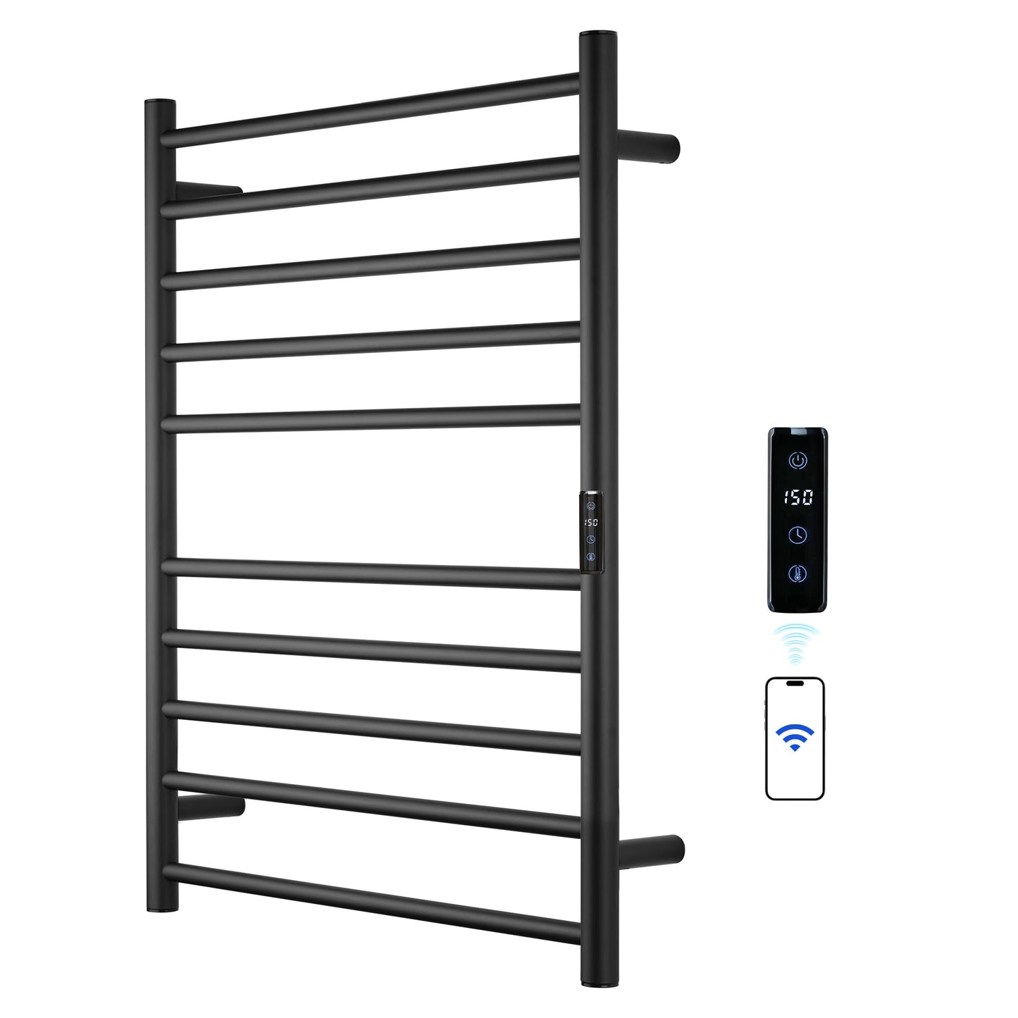 Electric Towel Rack with Voice Control for Alexa & Google Home,TUYA-Wall-Mounted Bathroom Heating Towel Warmer,Stainless Steel Material,31.5x20.08x4.41in,Plug-in,Black,10 Bars 10 Bar Black With Wifi