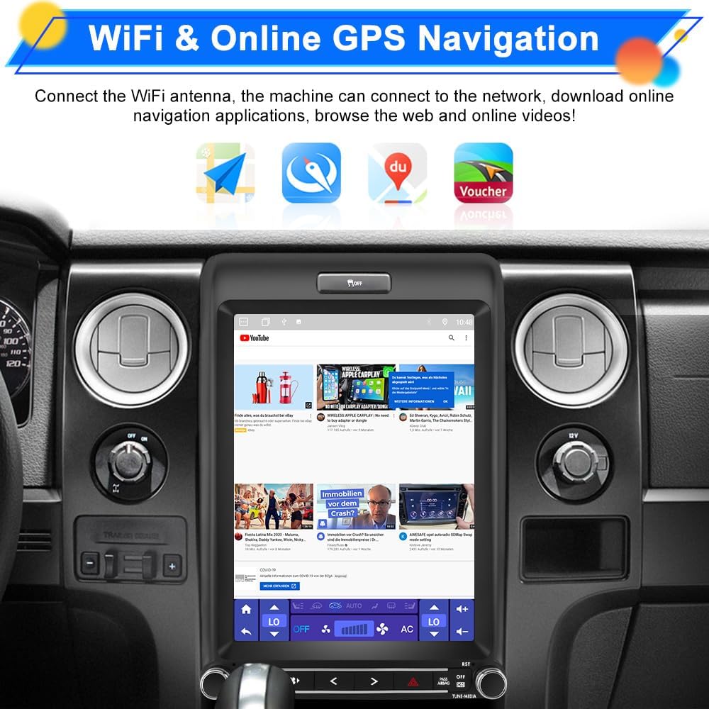 12.1" T-Style Android 15 Car Radio for Ford F150 2013-2014, 8-Core CPU 4GB+64GB with 4G SIM | Wireless Carplay & Android Auto | GPS | WiFi Bluetooth | FM AM RDS | SWC | DSP