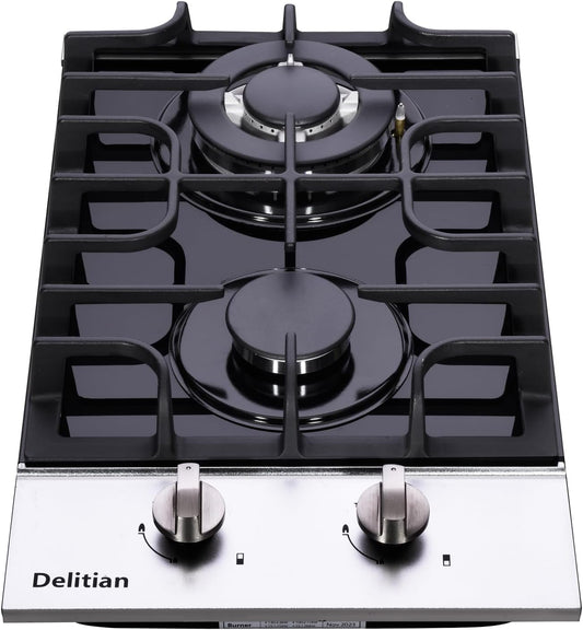 12 Inch Gas Cooktop, Built-in Tempered Glass 2 Burners Gas Stovetop LPG/NG Convertible Gas Stove Dual Fuel Gas Hob for RVs, Apartments, Outdoor